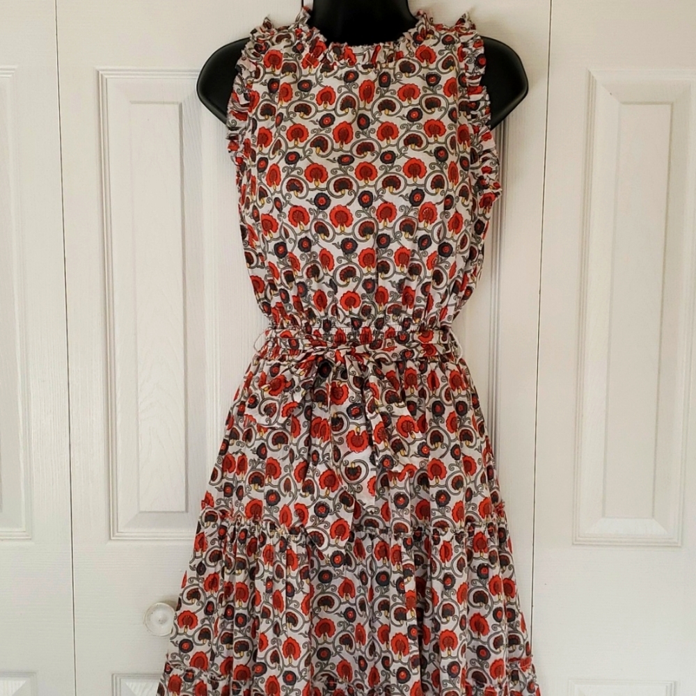 Roller Rabbit | White Dress with Orange and Gray Floral Design Sz S
